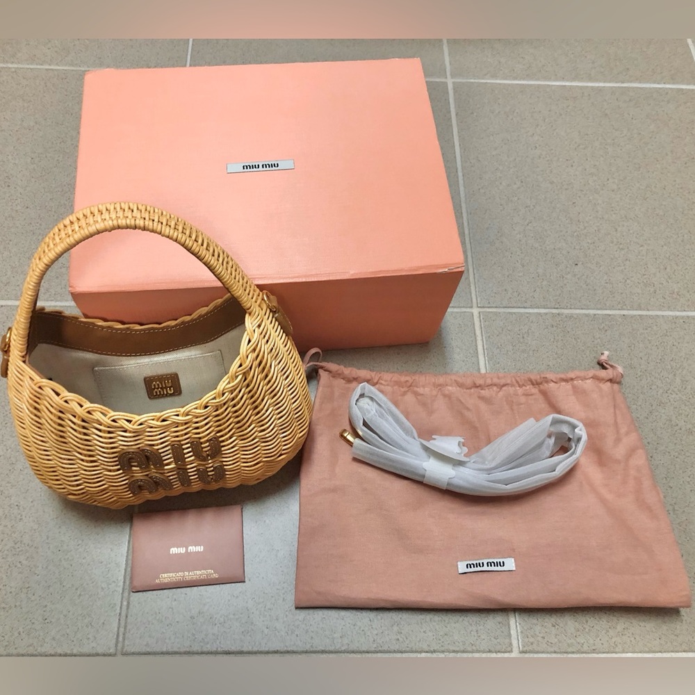 Miu miu raffia basket wander bag mini